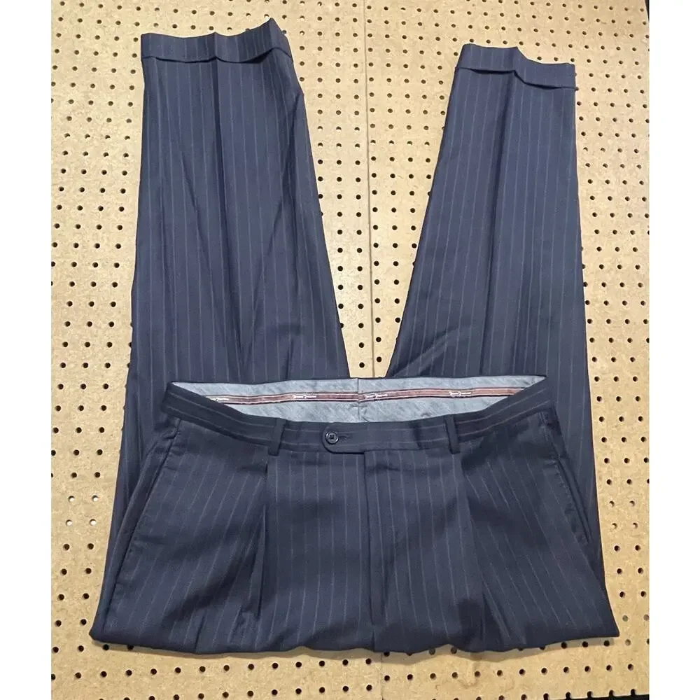 Hickey Freeman Suit Mens 44 R Navy 2pc Double Breasted Pinstripes Pants 36 USA